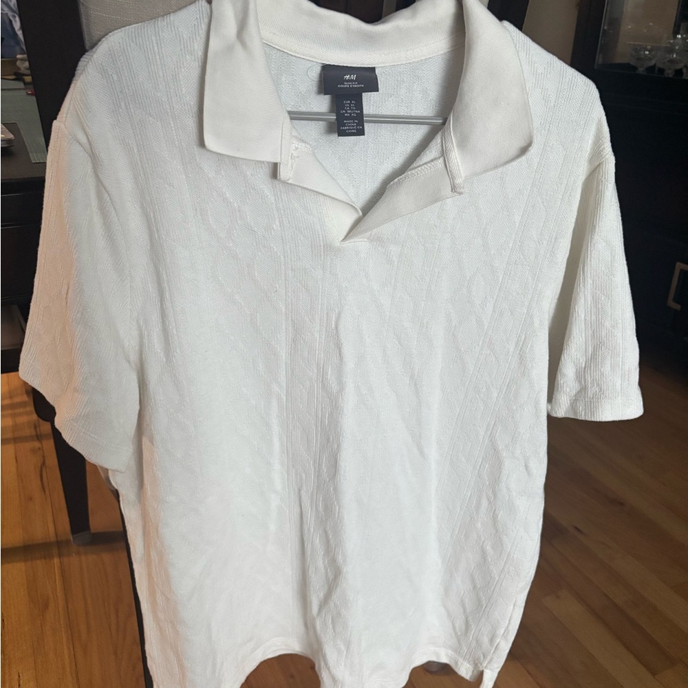 H&M Textured White Polo Shirt